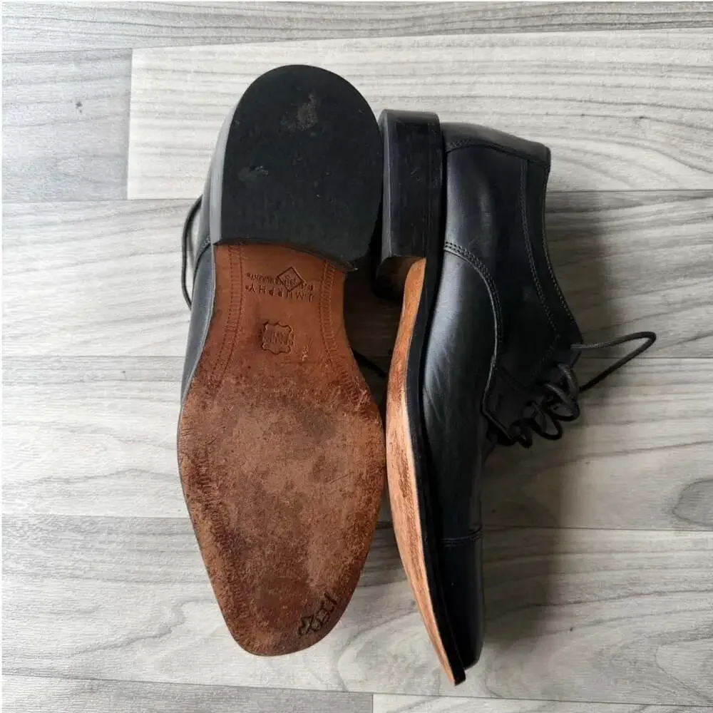 J. Murphy by Johnston & Murphy Black Leather Cap Toe Dress Shoes Size 9.5